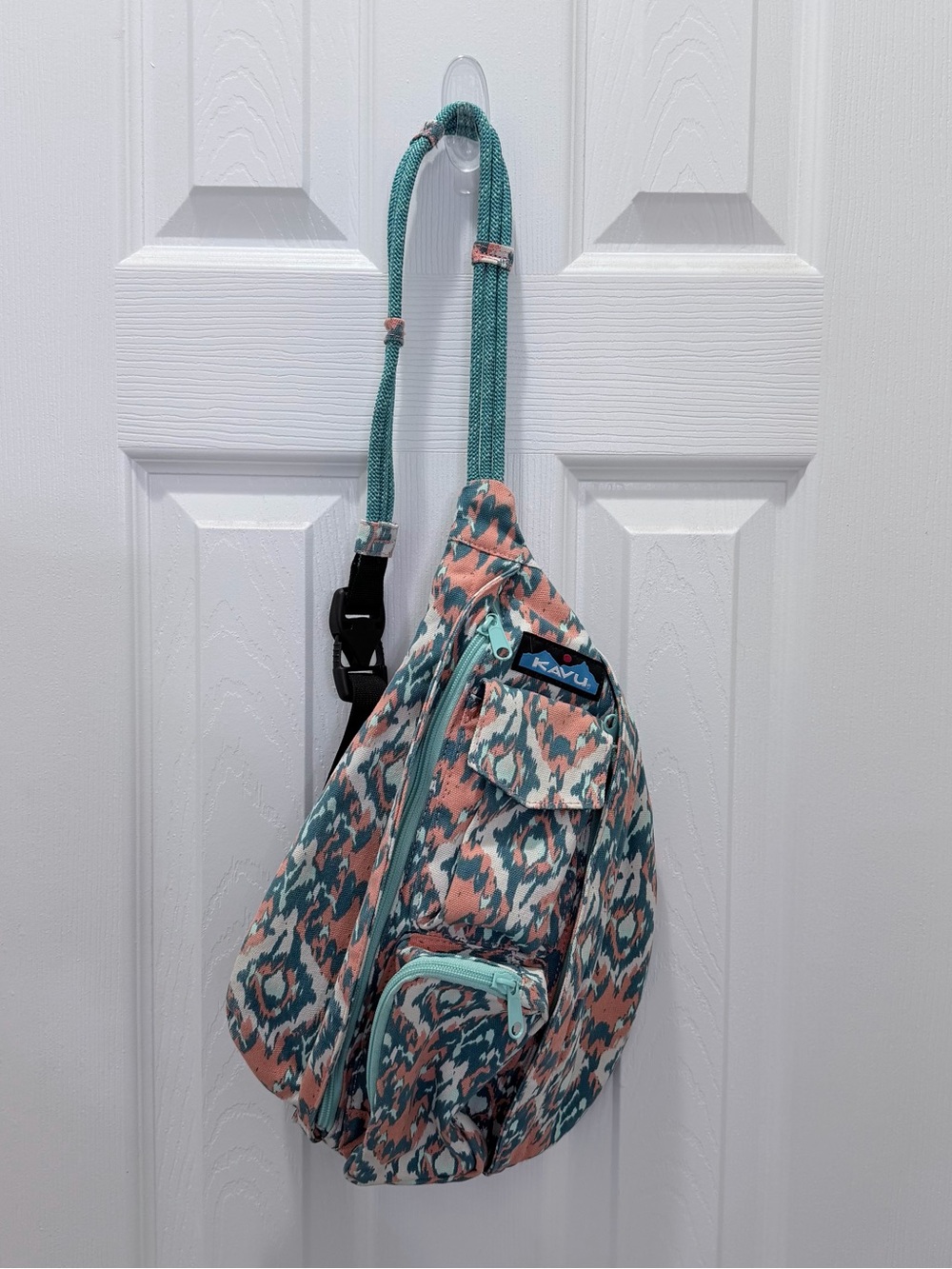 Kavu Teal & Coral Patterned Rope Sling Bag